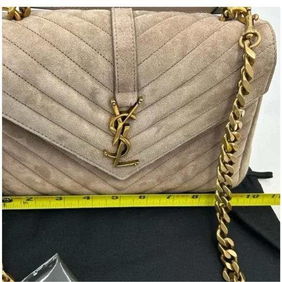 Women's Saint Laurent Ysl quilted medium suede shoulder Bag made in Italy - Picture 10 of 10